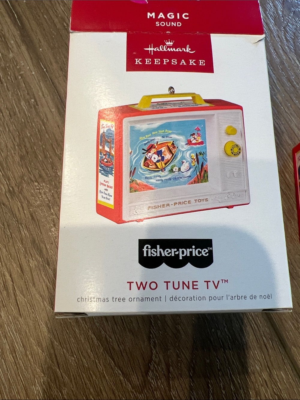 Hallmark Fisher-Price Two Tune TV Ornament in Red, White, Yellow - Picture 2 of 6